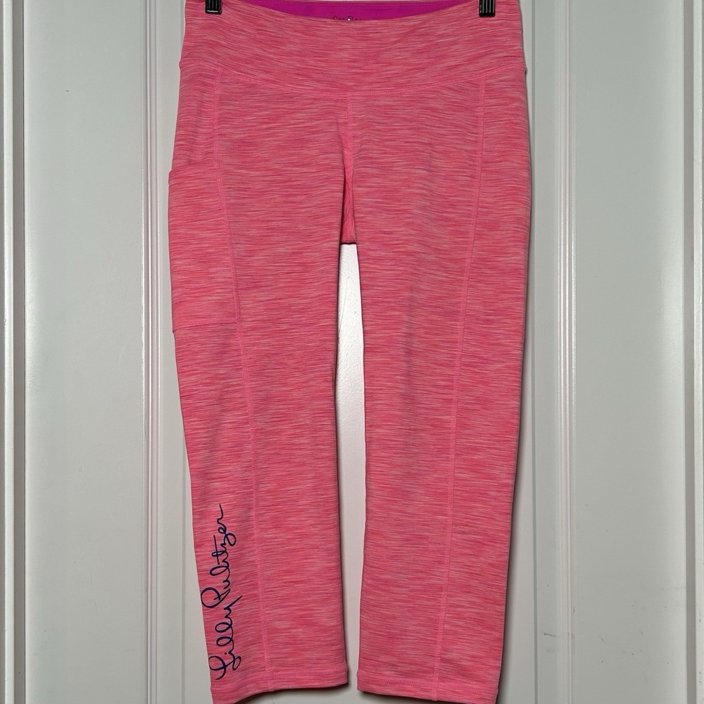 Lilly Pulitzer Pink Space Dye Logo Script Luxletic Weekender Cropped Leggings